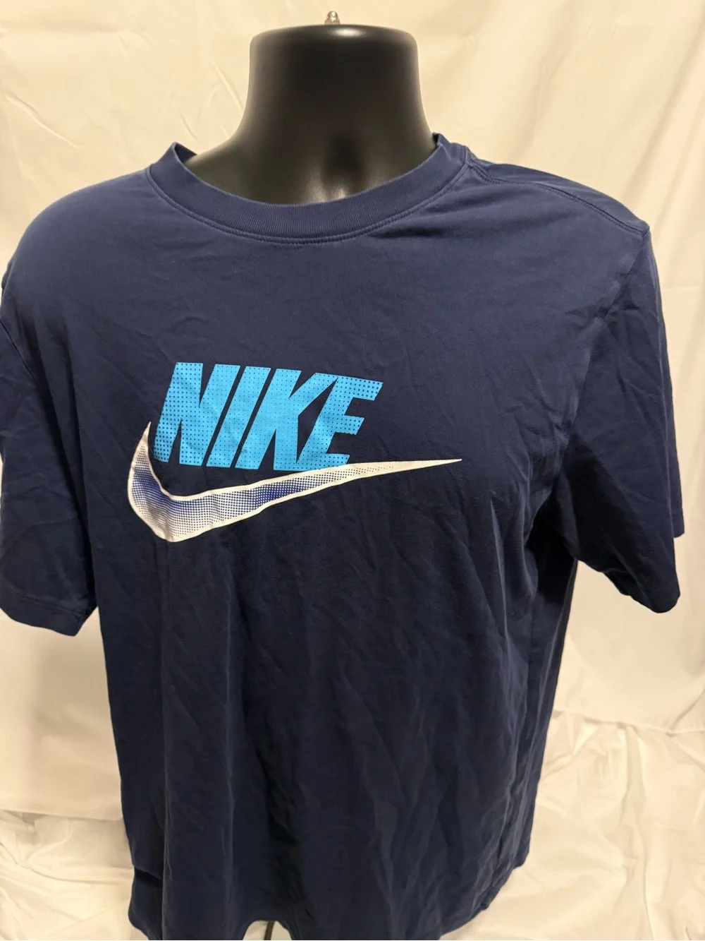 Nike Navy Blue Short Sleeve Tee with Light Blue Logo and White Swoosh